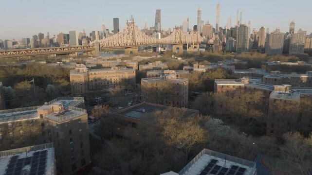 Aerial view of Queensbridge Houses at sunrise