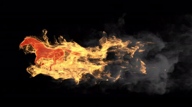 Running fire horse - 3d render with alpha channel.