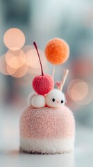 Obraz premium Pastel Pink Birthday Cake with Cute Bunny Decoration Macro Shot