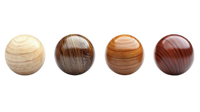 Different Collection of wooden ball isolated on transparent background