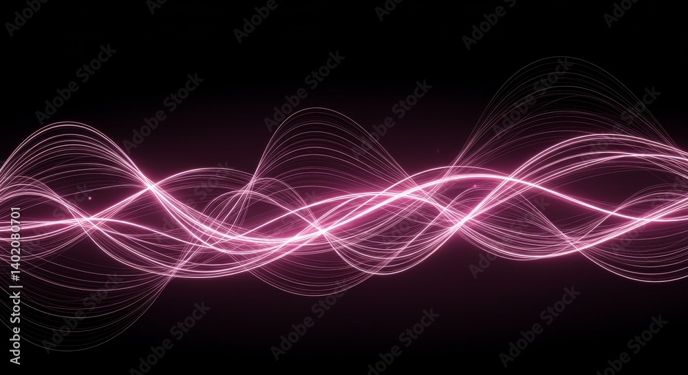Sticker pink abstract wave background - abstract background featuring flowing pink waves on a black backgrou