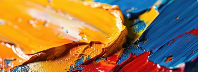 Close-up of vibrant paint strokes showcasing color blending and texture.