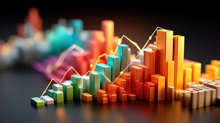 Business infographics concept. Vibrant abstract financial graphs in neon colors