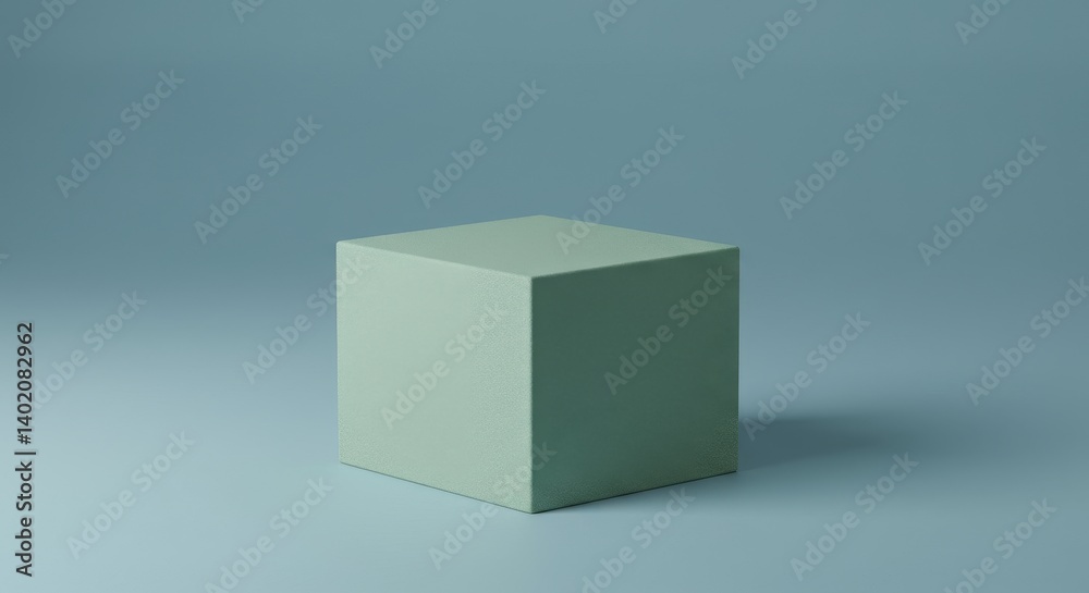 Wall mural simple green square object on blue background - minimalist 3d of a green cube, symbolizing simplicit