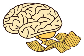 52 Brain-shaped potato chips, golden crispy snacks, neurological food art, cerebral junk food, mind-bending munchies, cognitive crisps, intellectual appetizers, neurogastronomy, surreal snacking, brai