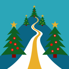 Vector art illustration of a street decorated for Christmas