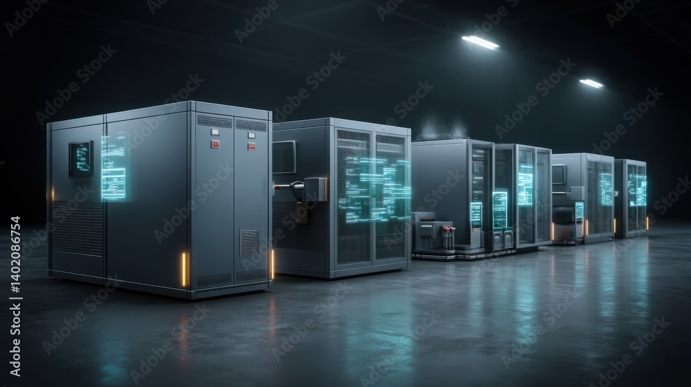 Poster a row of servers functioning together to process identical ai code in the context of usa china cyber