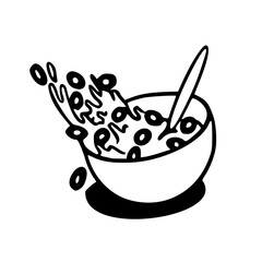outline cereal bowl with spoon vector illustration