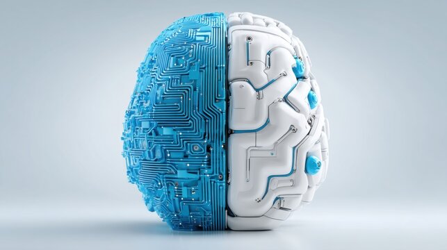 A computer brain illustration depicting the usa china digital brain split along ai protocols and technological divides