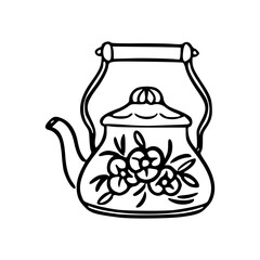 outline floral teapot vector illustration
