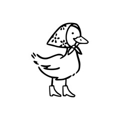 simple cartoon duck in headscarf and shoes line art