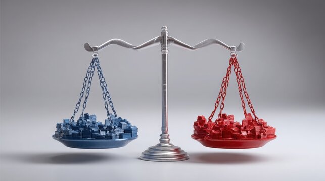 Global balance scale illustrating the tipping power dynamics between the united states and china in today's world