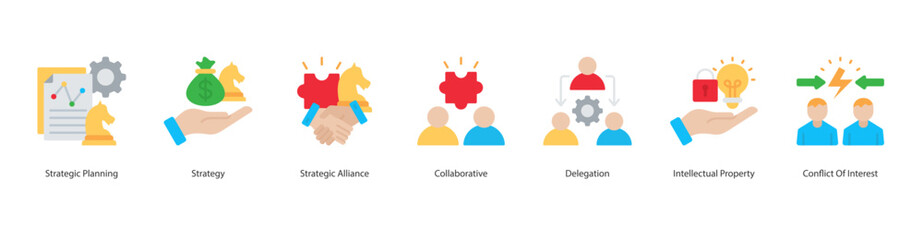 Partnership Development Icon Sheet strategic planning, strategy, strategic alliance, collaborative, delegation, intellectual property, conflict of interest