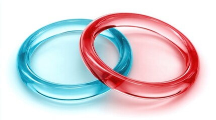 Naklejka premium Striking visual of two interlocked red and blue rings symbolizing unity and strength on a simple table surface