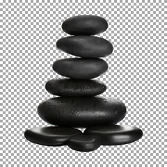 Peaceful Black Stone Stack for Spa and Zen Garden Concepts on transparent background, png, psd
