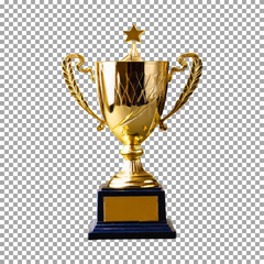Elegant gold winners trophy with shooting stars to be awarded, Shiny Gold Trophy Cup with Elegant Handles for Champions on transparent background, png, psd
