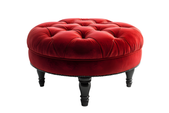 Luxury Red Tufted Ottoman on White Background