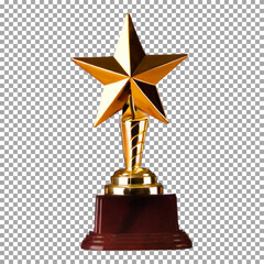 golden Star award, Shiny Gold Star Trophy on Marble Base for Winners on transparent background, png, psd
