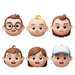 Set de personajes de dibujos animados en 3D sin fondo con estilo minimalista y moderno. Ideal para representaciones sociales en dise&ntilde;os gr&aacute;ficos PNG