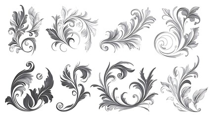 Intricate Black and White Floral Designs, Black and white ornate floral designs with intricate details and swirling patterns