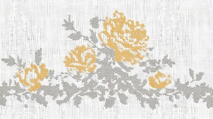Obraz premium Elegant Grey and Gold Floral Block Print Textile Design
