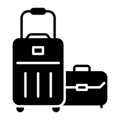 Luggages round solid black vector icon. representing travel and tourism. Symbolizes baggage, vacation, and transportation, ideal for airports, trips, and holiday planning