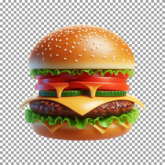 3D rendering of a hamburger, Gourmet Cheeseburger with Fresh Lettuce, Tomato, and Onion on transparent background, png, psd
