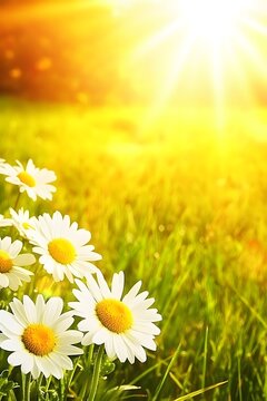Fototapeta Sunny Meadow with Daisies Beautiful Spring Flowers Nature Photography