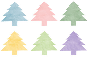 水彩風のテクスチャーのある木の形のフレームイラスト素材セット