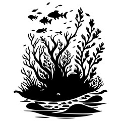 Silhouette of Marine Life in Black and White Style