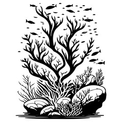 Obraz premium Underwater Life Silhouette Black And White Design