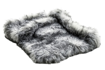 Obraz premium Luxurious gray and white faux fur rug soft texture plush shaggy home decor elegant cozy bedroom