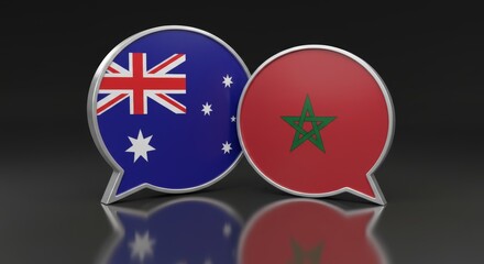 Australia and Morocco dialogue represented with glossy speech bubble flags isolated