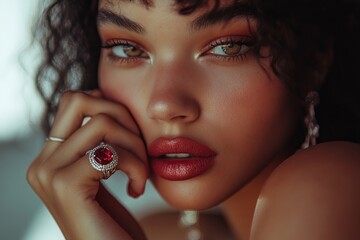 close-up portrait of a beautiful woman with curly hair