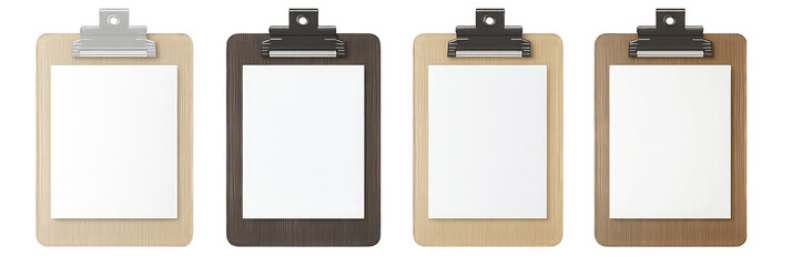 Set of wooden clipboard with a blank white isolated on transparent background