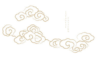 Japanese background with hand drawn line cloud pattern vector. Retro template with geometric pattern. Frame and border in retro style.