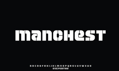 Manchester vector font alphabet with numbers