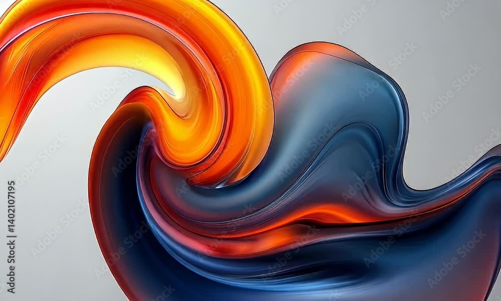 Wall mural abstract flow of colorful waves with dynamic shapes and smooth gradients in vibrant orange and blue 