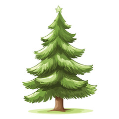 Fototapeta premium Festive green Christmas tree a star on top joyful holiday spirit