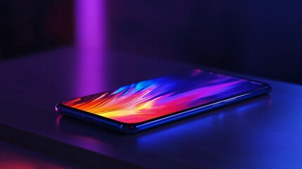 A modern smartphone resting on a surface with vibrant colorful display