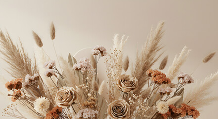 Minimalist Dried Flower Background with Neutral Tones