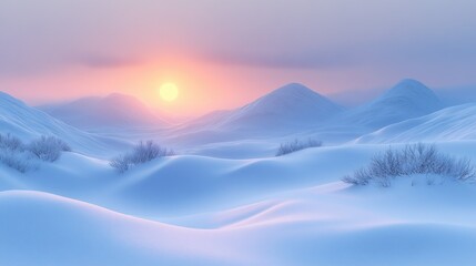 Snowy winter landscape at sunrise