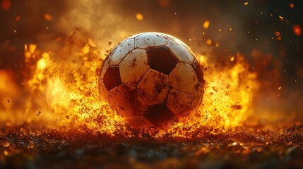Naklejka premium Soccer ball in flames