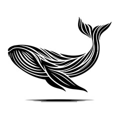 Graphic style whale, black and white, logo design, with copy space