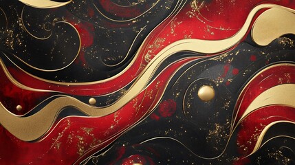 Abstract red gold black marble swirls background design