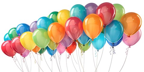 Colorful balloons on a white background. A bunch of multi-color floating party balloons. For birthday parties, festivities, decorations, etc.