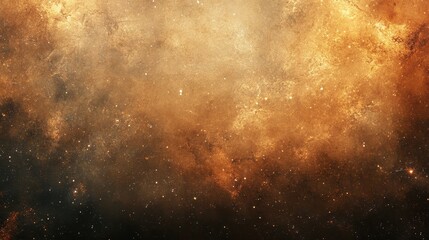 Golden space with bright stars and nebula shines brightly in the darkness. Ideal backdrop to add text, illustrations, and make it more interesting.