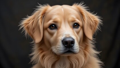 Mysterious Dog Portrait: Soft Brown Fur Against Dark Background