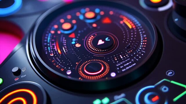 Futuristic music controller with vibrant, glowing interface