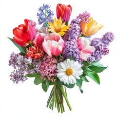 Obraz premium Vibrant Spring Bouquet Tulips Lilacs and Daisies in a Colorful Floral Arrangement